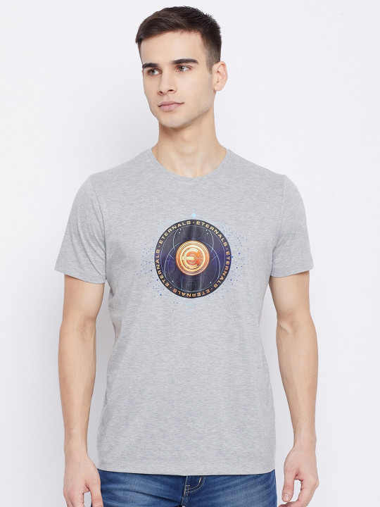 Marvel by Wear Your Mind Men Grey Drop-Shoulder Sleeves Raw Edge T-shirt