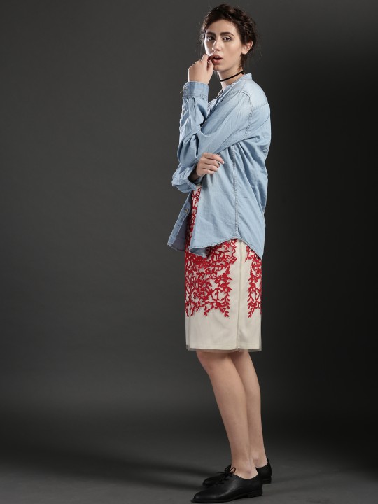Beige & Red Lazer Skirt