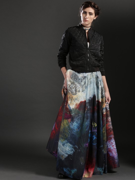 Multicoloured Printed Taffeta Maxi Skirt