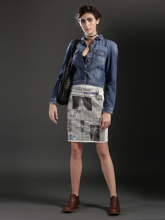 Off-White Newspaper Print Pencil Skirt