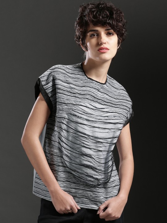 Grey Embroidered Boxy Top with Fringe Details