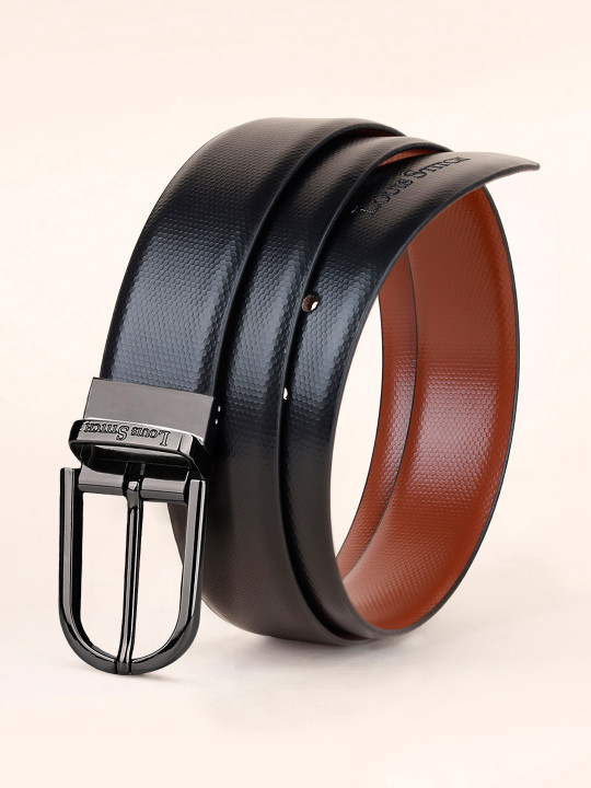 LOUIS STITCH Men Black Textured Leather Formal Belt