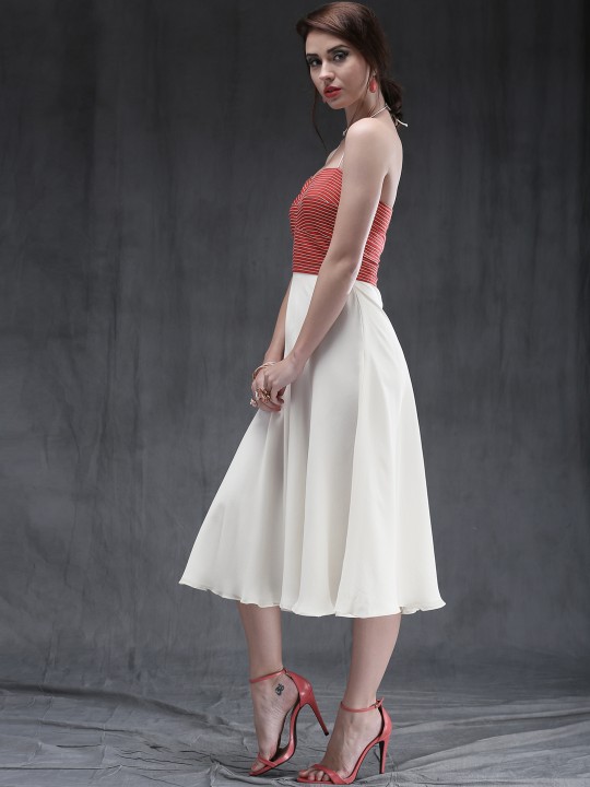 Red & White Midi Dress