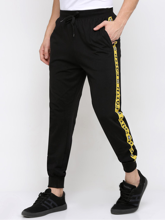 Maniac Men Black Solid Mid Rise Slim Fit Cotton Joggers