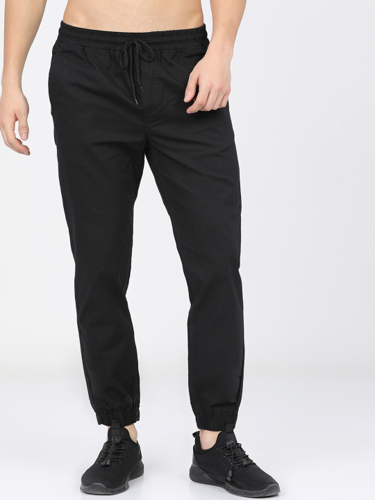 HIGHLANDER Men Black Slim Fit Easy Wash Cotton Joggers