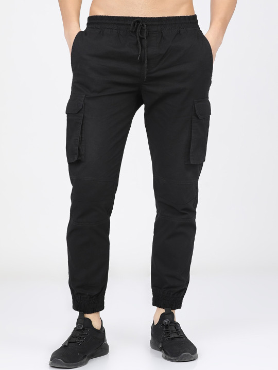 HIGHLANDER Men Black Slim Fit Easy Wash Joggers Trousers