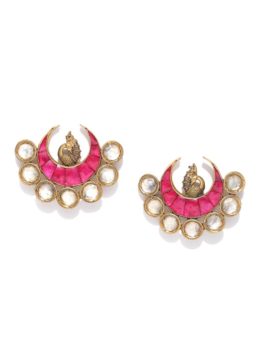 Magenta Gold-Plated Silver Handcrafted Oversized Stud Earrings