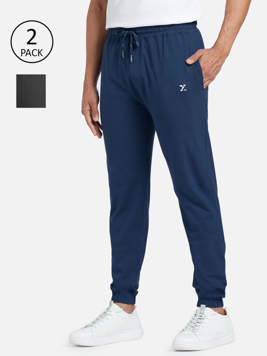 XYXX Men Pack of 2 Blue & Black Solid Regular Joggers