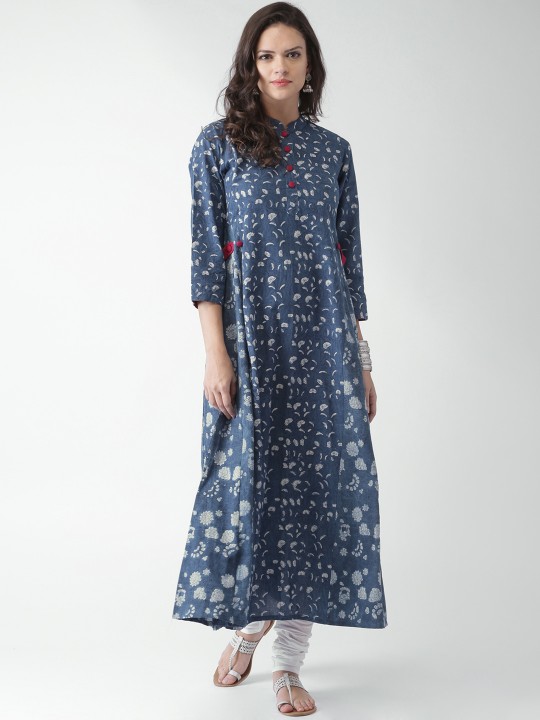 Women Blue Printed Anarkali Kurta XS