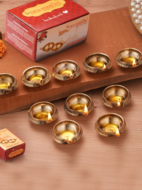 TIED RIBBONS Brass 10 Piece Easy to Clean Diwali Diyas