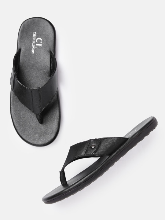 Carlton London Men Black Solid Comfort Sandals