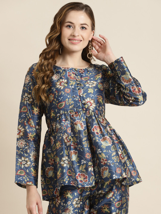 Shae by SASSAFRAS Navy Blue Floral Peplum Top