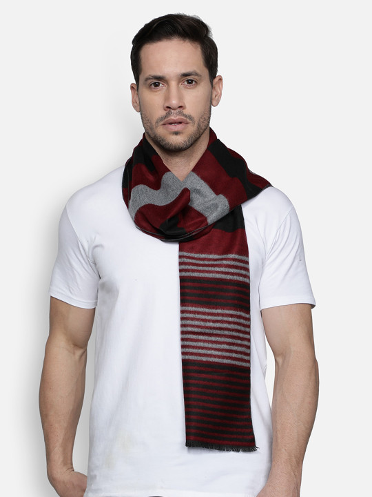 Alvaro Castagnino Men Maroon & Grey Checked Muffler