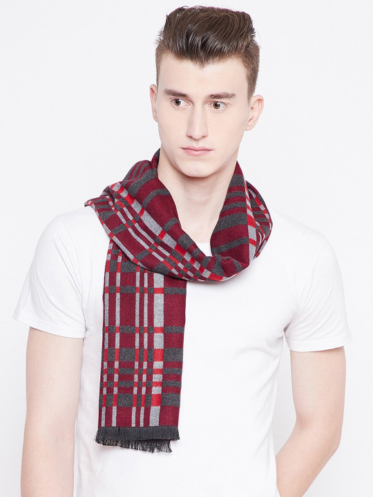 Alvaro Castagnino Men Maroon & Grey Checked Muffler