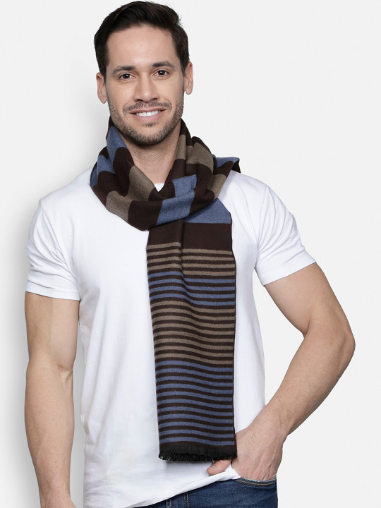 Alvaro Castagnino Men Brown & Blue Striped Muffler