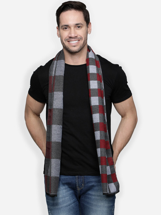 Alvaro Castagnino Men Grey & Maroon Checked Muffler