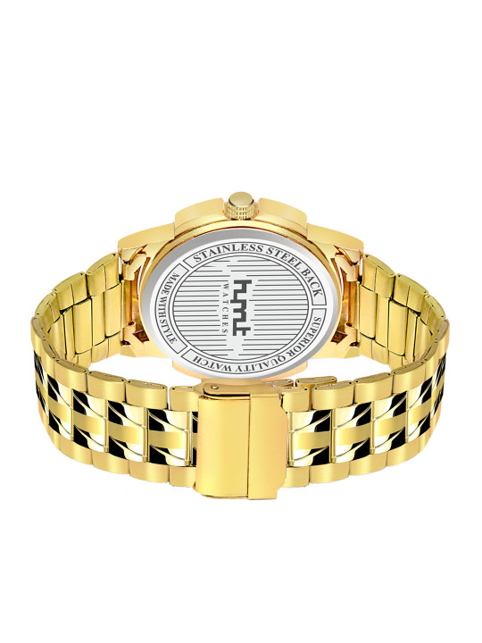 men gold-toned dial & gold toned stainless steel bracelet style straps analogue watch hmty-7008