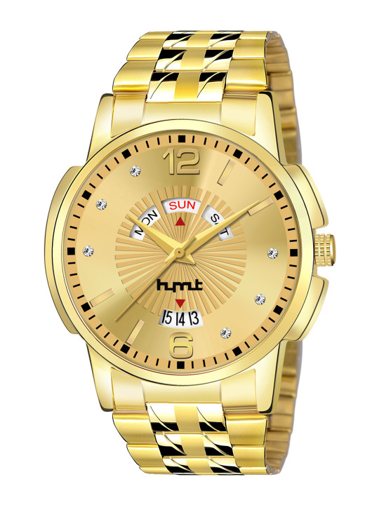 men gold-toned dial & gold toned stainless steel bracelet style straps analogue watch hmty-7008