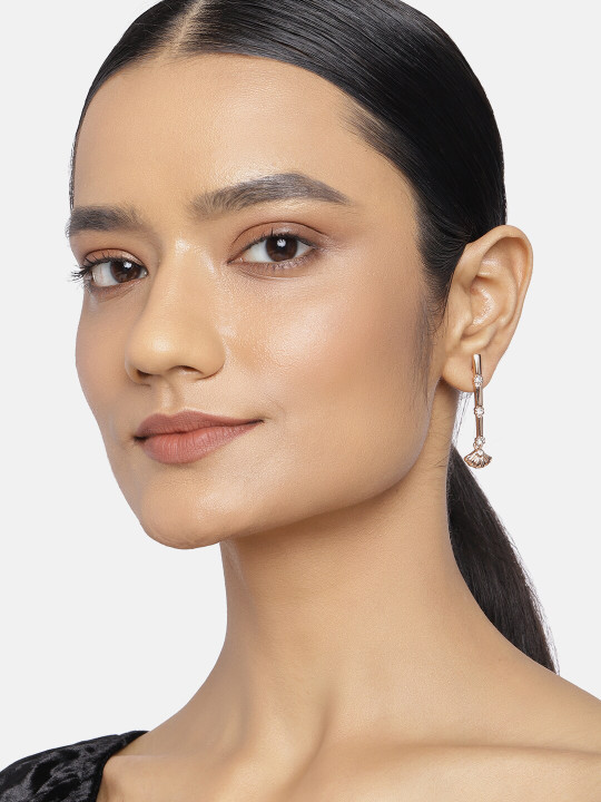 Estele Rose Gold & White Contemporary Drop Earrings