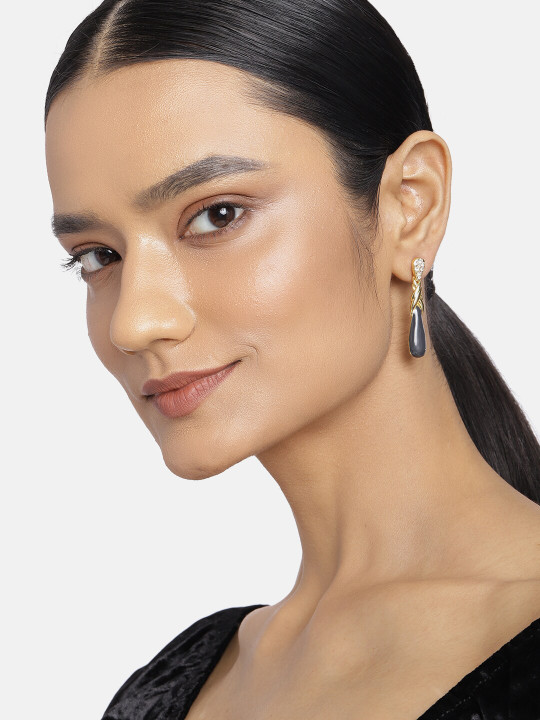 Estele Women Gold-Toned & White Contemporary Drop Earrings