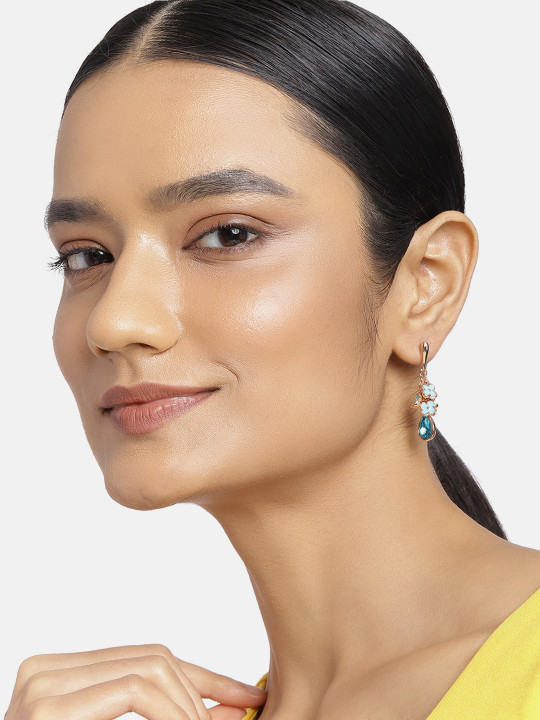 Estele Women Rose Gold & Blue Contemporary Drop Earrings