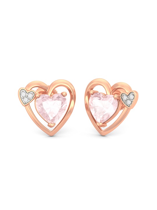 1.605 g 18KT Rose Gold Ruth Heart Earrings with Diamonds & Rose Quartz