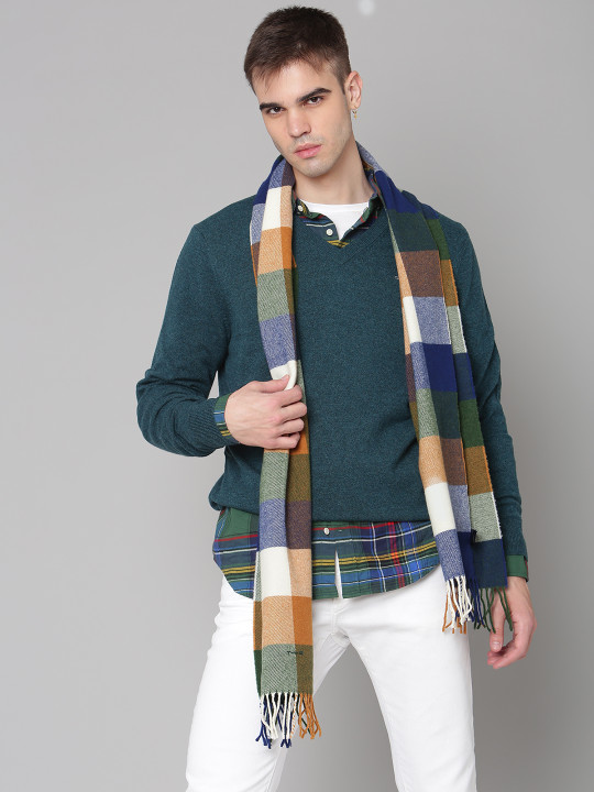 GANT Men Orange & Blue Checked Scarf