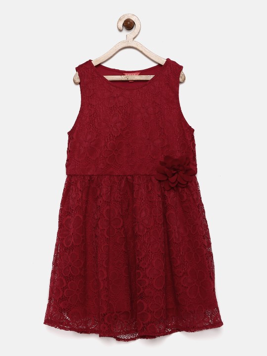 Girls Maroon Lace Fit & Flare Dress 2-3Y