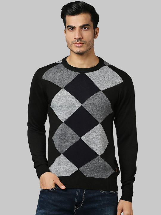 Raymond Men Black Checked Pullover
