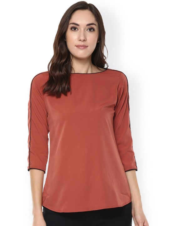 Women Rust BrownSolid Regular Top XS