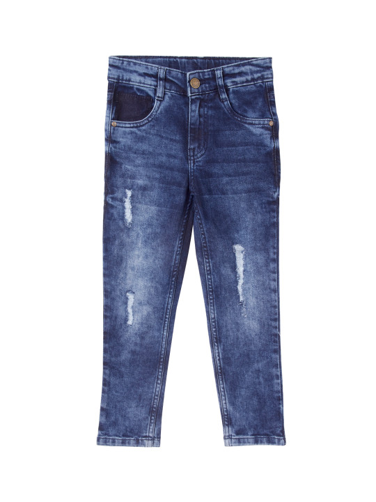 Cub McPaws Boys Blue Slim Fit Mildly Distressed Light Fade Stretchable Jeans