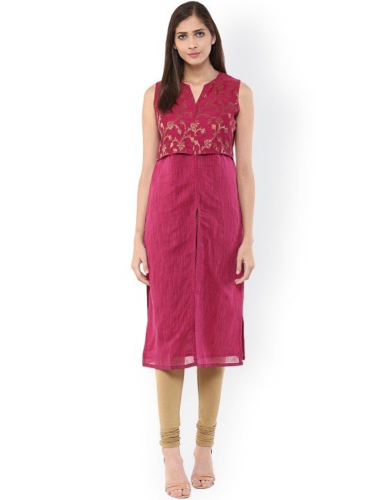 Women Magenta Chanderi Cotton Kurta XS