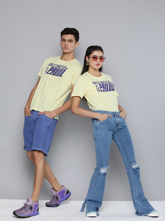 Kook N Keech Unisex Yellow Typography Printed Pure Cotton Vaccination Drive T-shirt