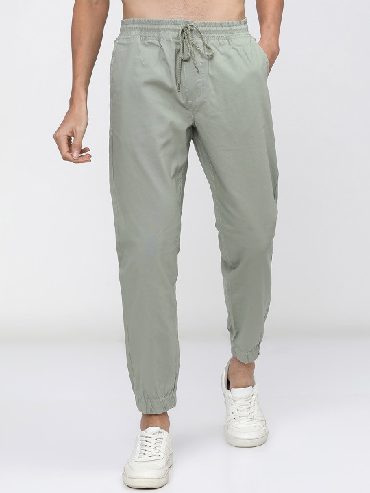 HIGHLANDER Men Green Slim Fit Joggers Trousers