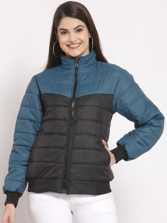 Klotthe Women Blue Colourblocked Outdoor Quilted Jacket