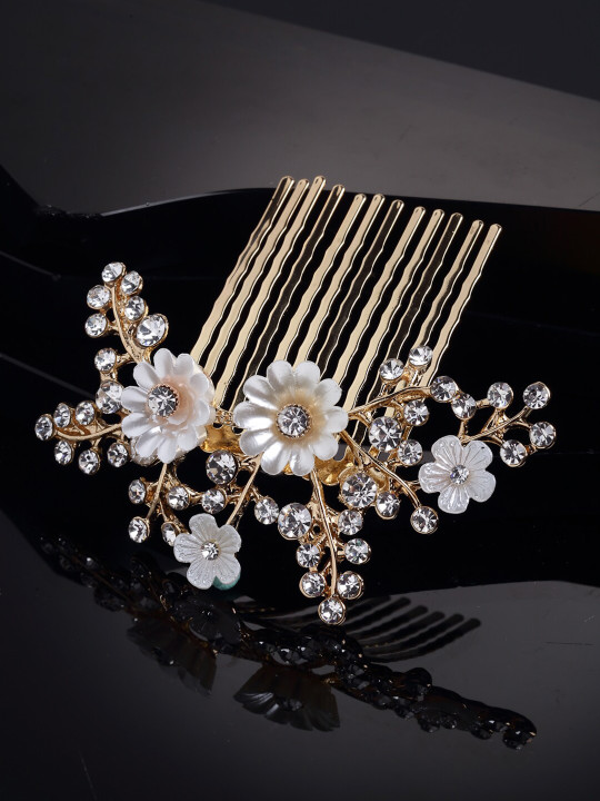 Women Gold-Toned & White Embellished Comb Pin
