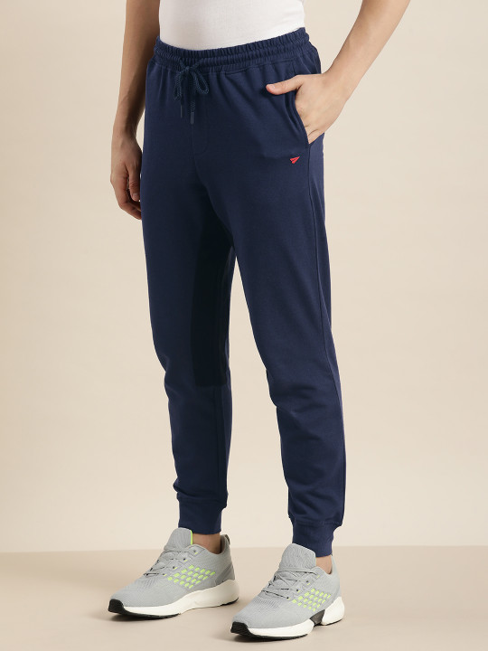 Invictus Indoor Men Navy Blue Solid Mid-Rise Joggers