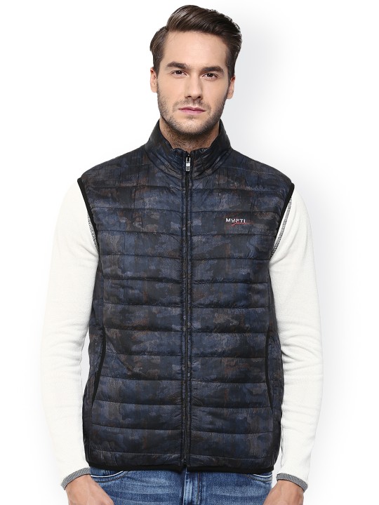 Buy Blue Grey Printed Sleeveless Puffer Jacket Online at desertcartZimbabwe