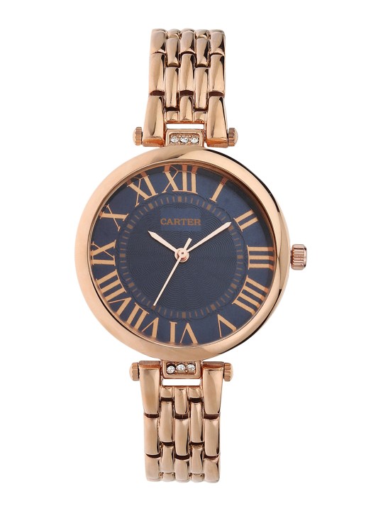 Sandy D Carter Women Blue Embellished Dial & Gold Toned Stainless Steel Bracelet Style Straps Analogue Watch