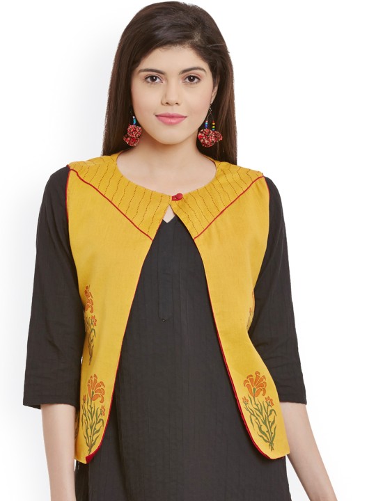 Mustard Yellow Block Print Waistcoat M