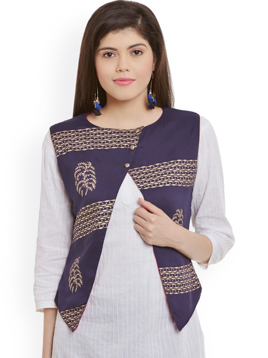 Navy Block Print Waistcoat M