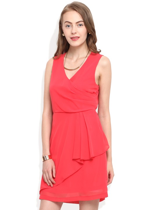 Women Peach-Coloured Solid A-line Dress S