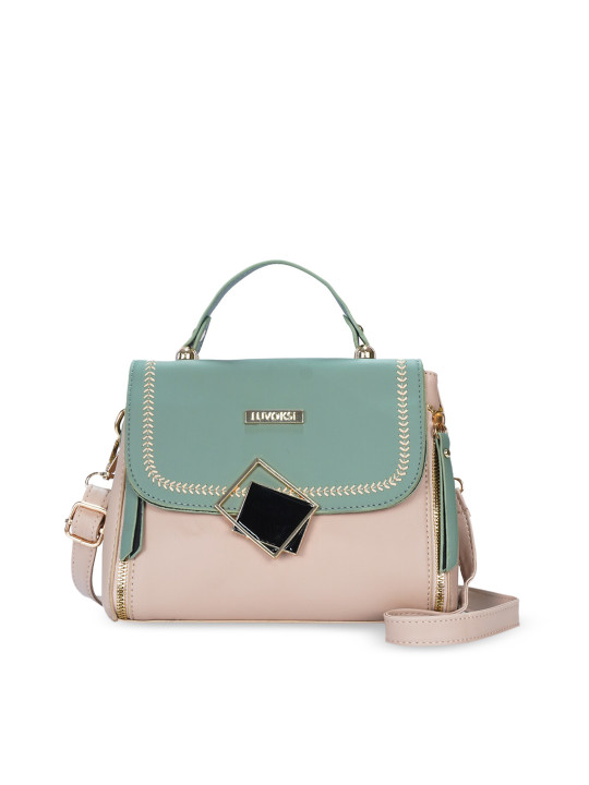 Luvoksi Beige PU Structured Satchel with Fringed