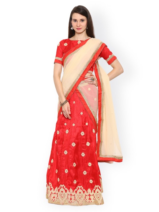 Red Embroidered Semi-Stitched Lehenga Choli with Dupatta