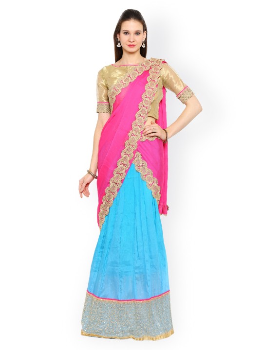 Blue & Off-White Semi-Stitched Lehenga Choli with Dupatta