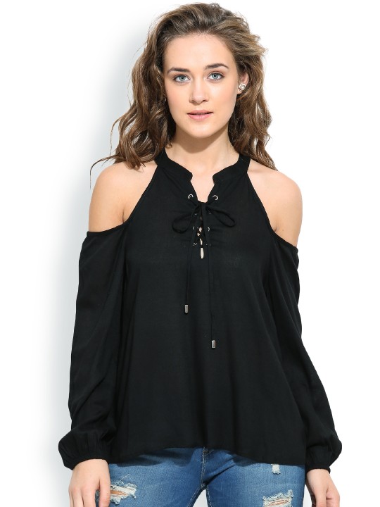 Women Black Cold Shoulder Top S