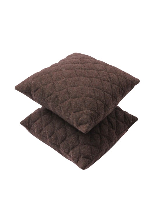 Brown Set of 2 16'' x 16'' Quilted Square Cushion Covers