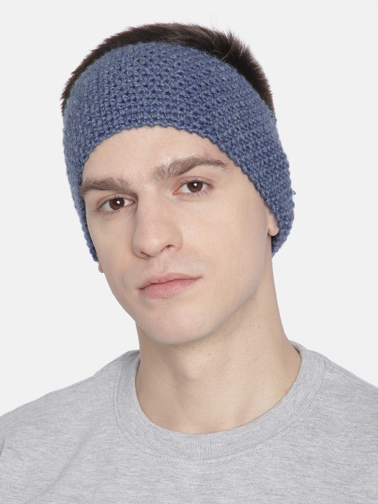 Magic Needles Men Blue Self-Design Knitted Headband