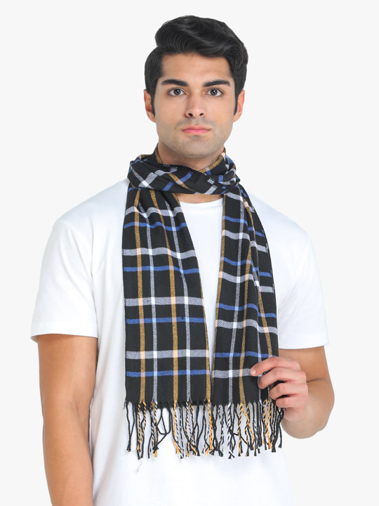 ELLIS Men Black & Blue Checked Muffler