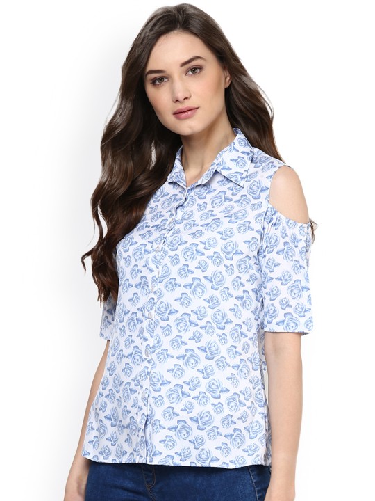 Women White Printed Shirt Style Top S